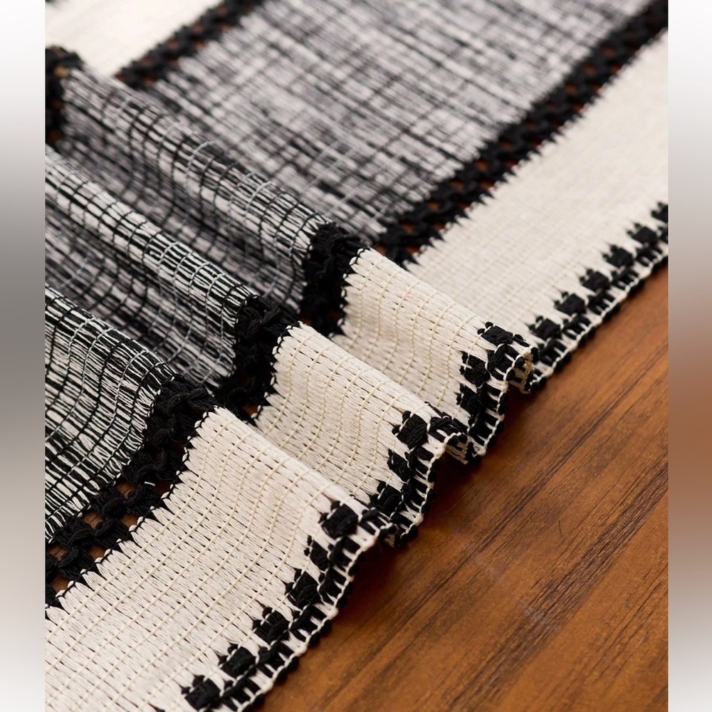 Boho Black & Cream Woven Table Runner | 30x220cm | Fringe | Seats 6–8